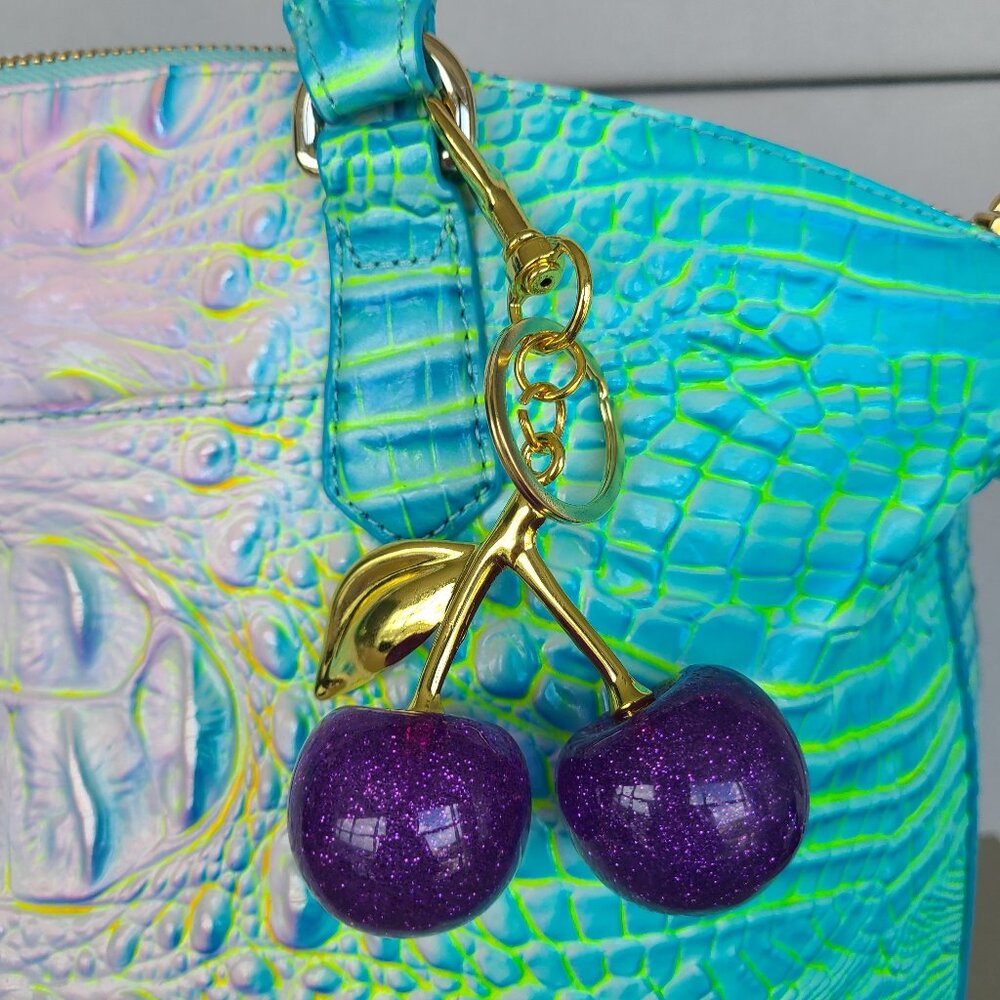 Purple Cherries Purse Charms with Key Ring - Picture 1 of 8